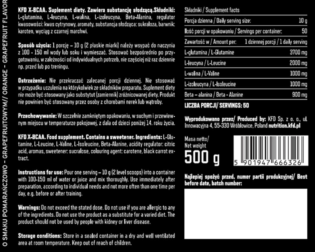 X-bcaa KFD Premium 500g pomarańcza-grejpfrut