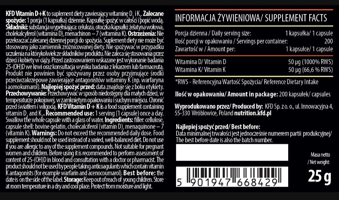 WITAMINY D+K KFD PREMIUM 200 KAPSUŁEK