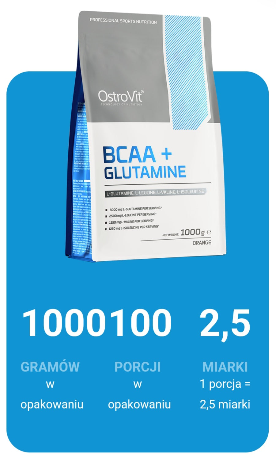 BCAA+GLUTAMINA 1000G OSTROVIT PREMIUM SMAK POMARAŃCZOWY